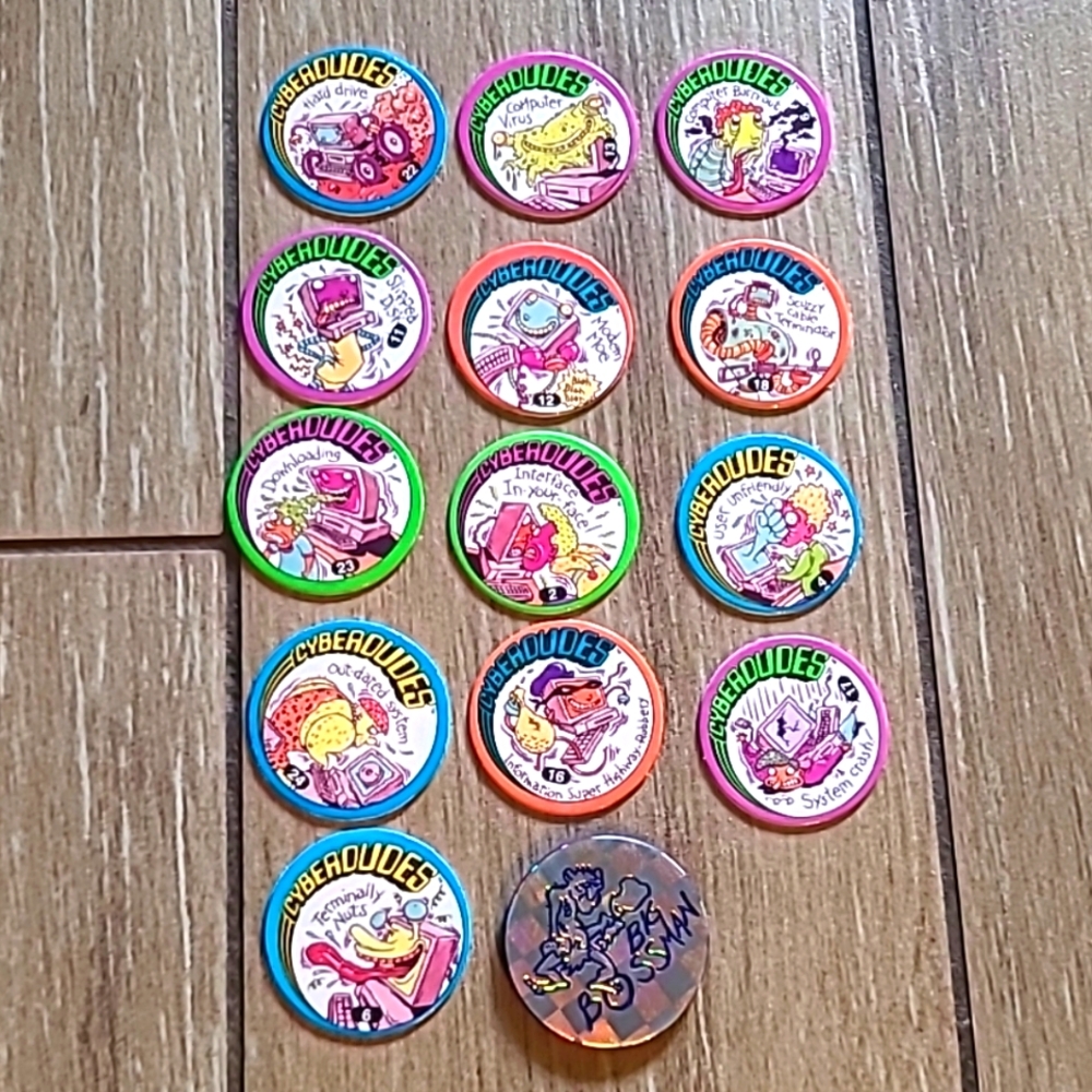 Slammer Whammers Cyber Dudes 13 POGS BOTTLE CAPS Imperial Toys 1994